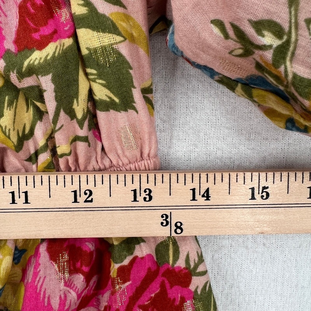 ANTHROPOLOGIE Love The Label Rosette Babydoll Top S Pink Floral Puff Sleeve Boho - Picture 15 of 16